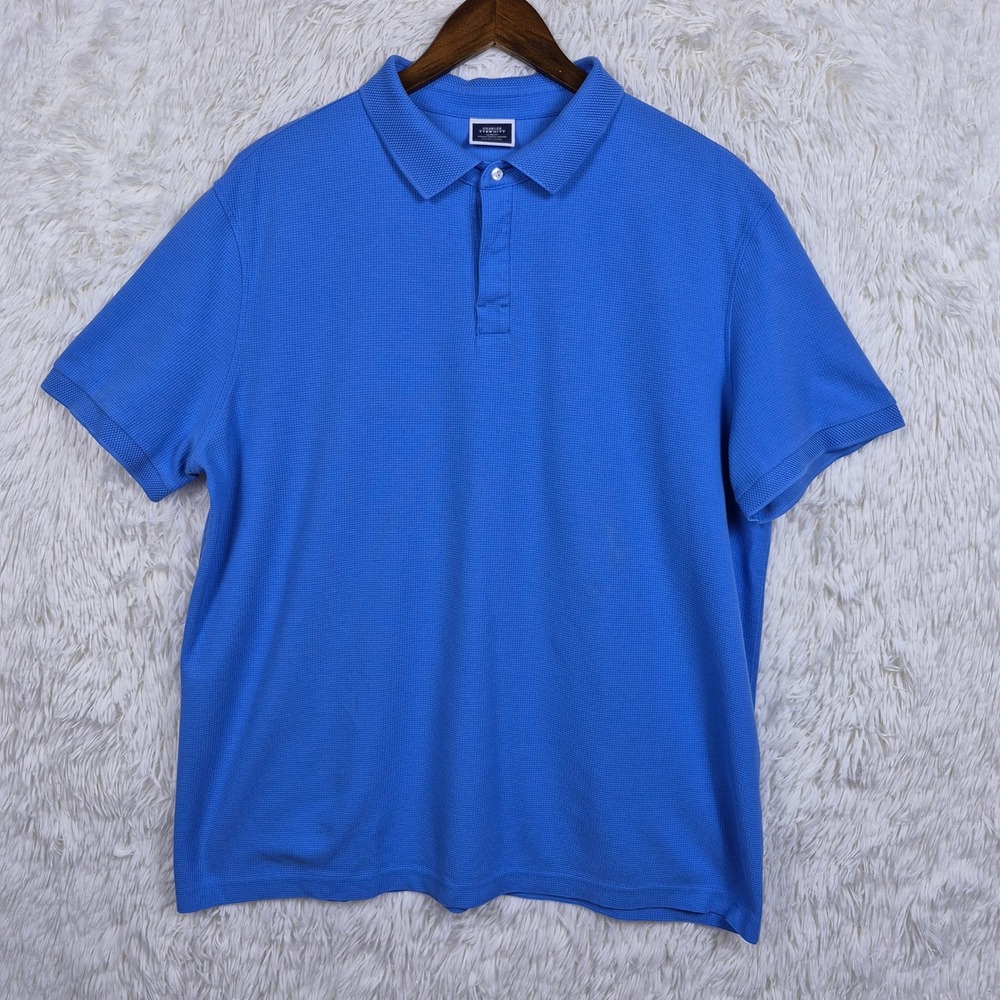 Charles Tyrwhitt Mens XL Blue Textured Cotton Short Sleeve Polo Shirt